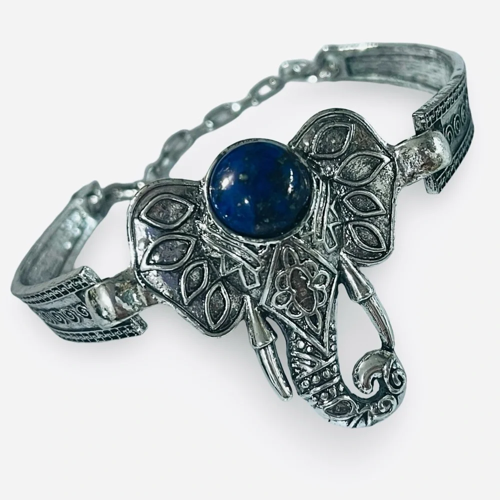 Elephant Cuff Bracelet with Lapis Colored Stone